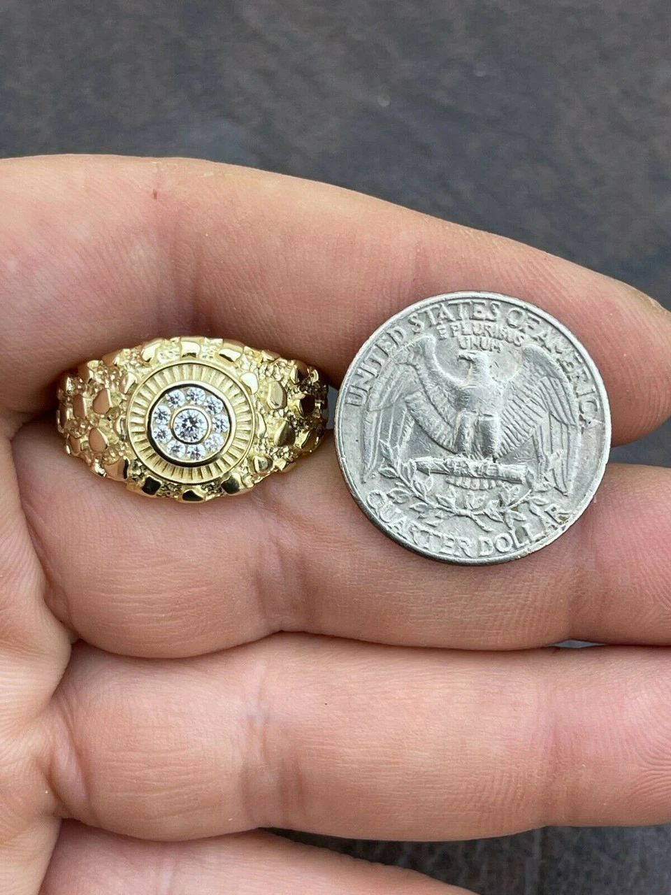 Men 14k Gold Vermeil Solid 925 Silver Nugget Ring Solitaire Real Iced MOISSANITE 13 Men 14k Gold Vermeil Solid 925 Silver Nugget Ring Solitaire Real Iced MOISSANITE - Image 11