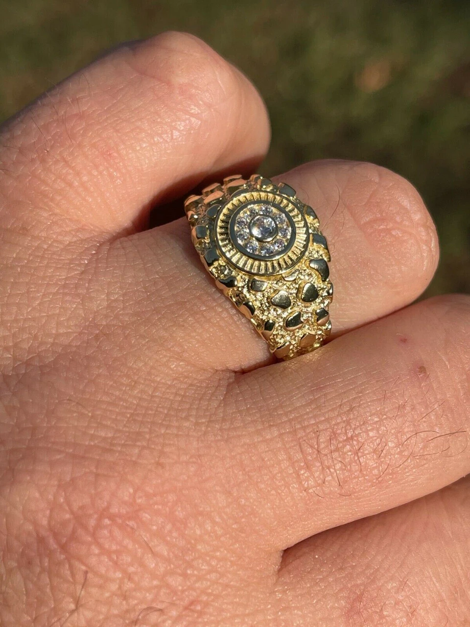 Men 14k Gold Vermeil Solid 925 Silver Nugget Ring Solitaire Real Iced MOISSANITE 14 Men 14k Gold Vermeil Solid 925 Silver Nugget Ring Solitaire Real Iced MOISSANITE - Image 12