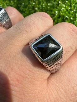 Men Real 925 Sterling Silver Simulated Black Diamond Gem Stone Pinky Ring Iced -Harlem Bling Shop harlembling men real 925 sterling silver simulated black diamond gem stone pinky ring iced 96917.1664300680