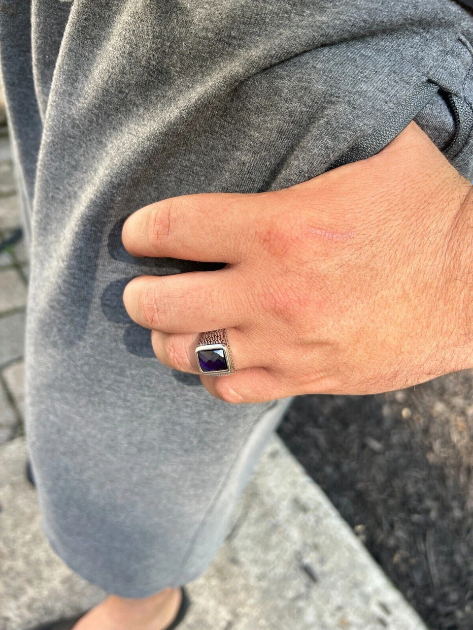 Men Real 925 Sterling Silver Simulated Purple Amethyst Gem Stone Pinky Ring Iced 8 Men Real 925 Sterling Silver Simulated Purple Amethyst Gem Stone Pinky Ring Iced - Image 6