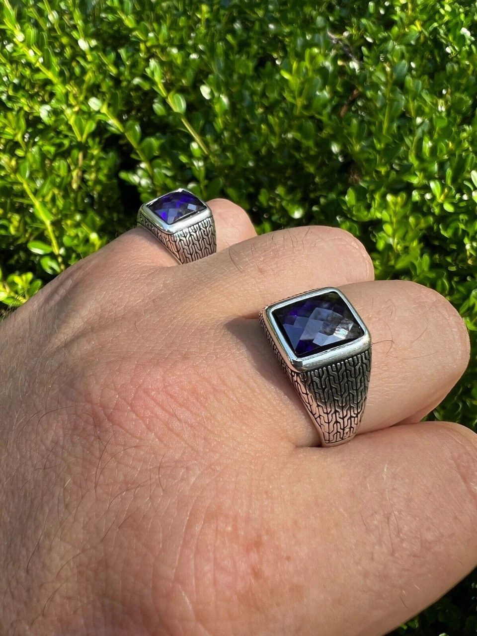 Men Real 925 Sterling Silver Simulated Purple Amethyst Gem Stone Pinky Ring Iced 4 Men Real 925 Sterling Silver Simulated Purple Amethyst Gem Stone Pinky Ring Iced - Image 2