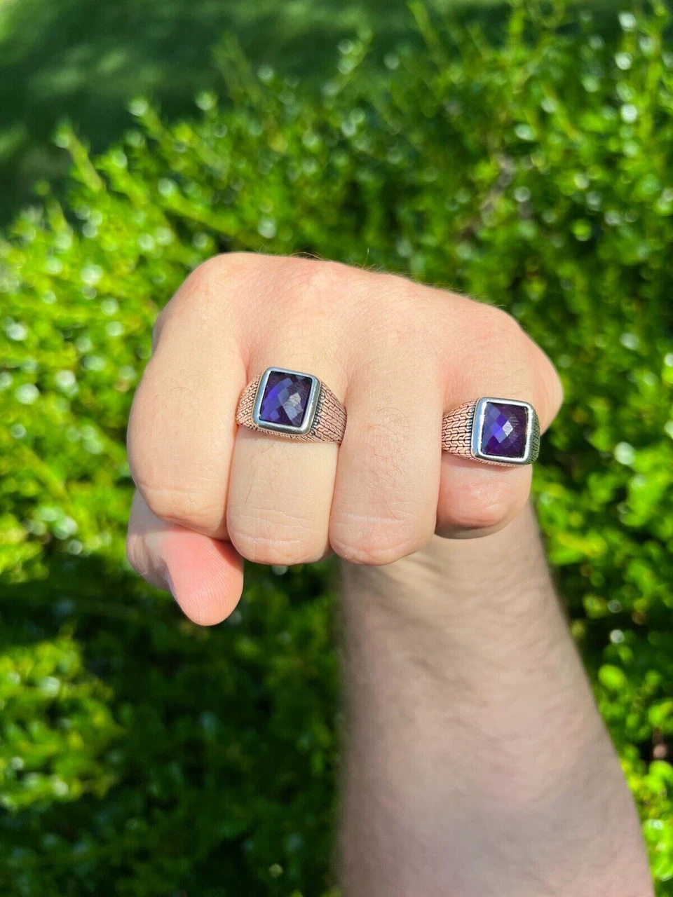 Men Real 925 Sterling Silver Simulated Purple Amethyst Gem Stone Pinky Ring Iced 5 Men Real 925 Sterling Silver Simulated Purple Amethyst Gem Stone Pinky Ring Iced - Image 3