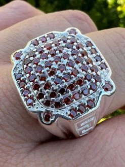 Men Real Solid 925 Sterling Silver Iced Red Ruby Ring HipHop Pinky Or Any Finger