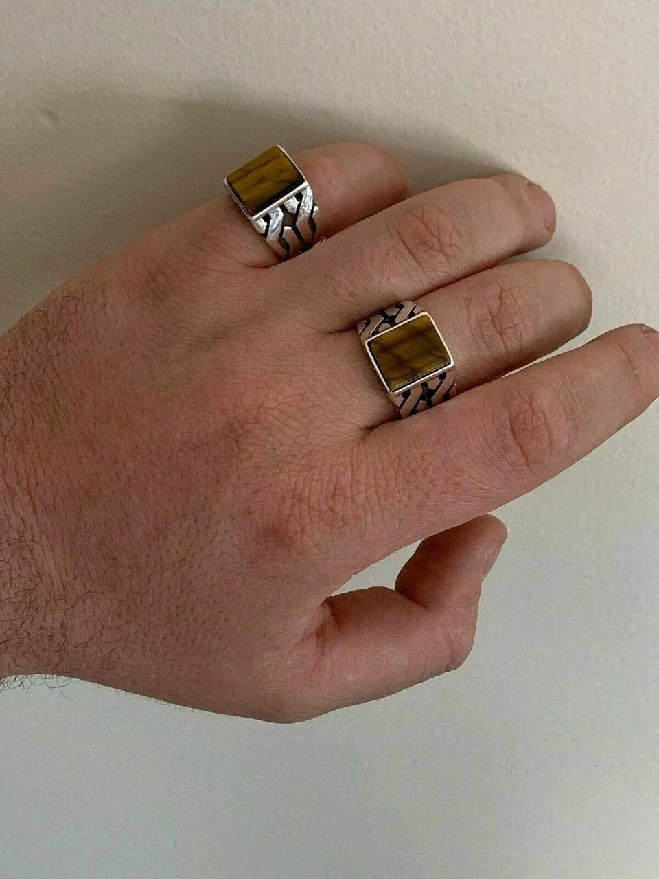 Men Real Solid 925 Sterling Silver Tiger's Eye Ring Size 7-13 Pinky Oxidized 5 Men Real Solid 925 Sterling Silver Tiger's Eye Ring Size 7-13 Pinky Oxidized - Image 3