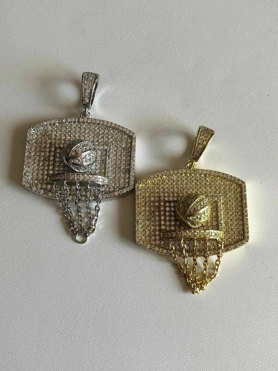 Men Solid 925 Silver Basketball W. Hoop Diamond Pendant W. Chain 14k Gold ICED 12 Men Solid 925 Silver Basketball W. Hoop Diamond Pendant W. Chain 14k Gold ICED - Image 10