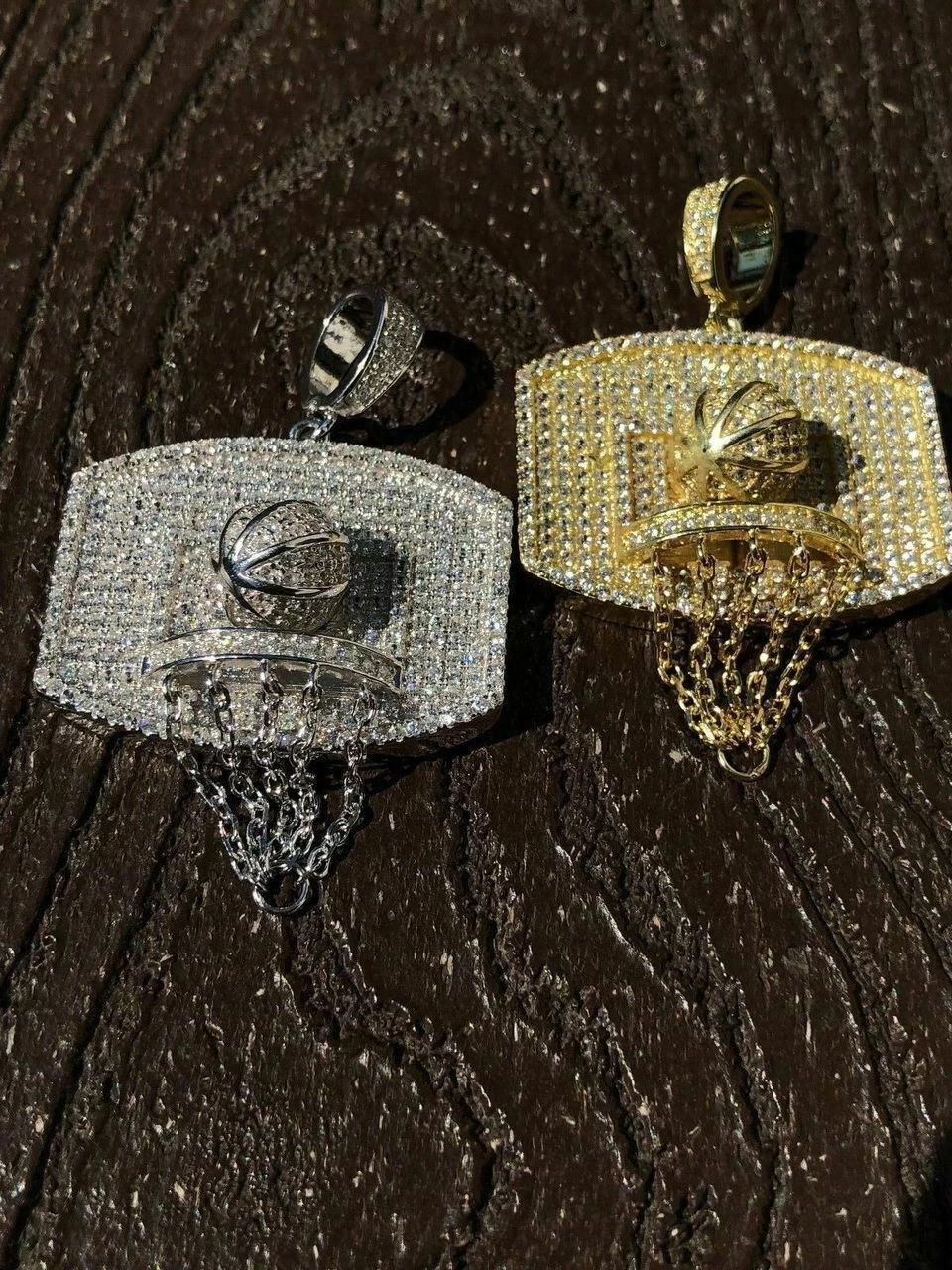 Men Solid 925 Silver Basketball W. Hoop Diamond Pendant W. Chain 14k Gold ICED 6 Men Solid 925 Silver Basketball W. Hoop Diamond Pendant W. Chain 14k Gold ICED - Image 4