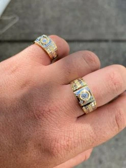 Mens 14k Gold 925 Sterling Silver Diamond Cut Wedding Band Ring Pinky Solitaire -Harlem Bling Shop harlembling mens 14k gold 925 sterling silver diamond cut wedding band ring pinky solitaire 07922.1664397779