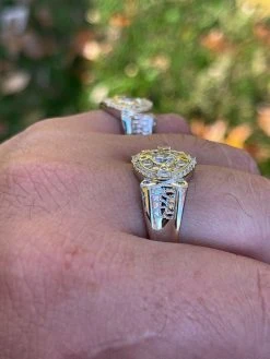 Men's 14k Gold & Real 925 Silver Iced Diamond Solitaire Pinky Compass Star Ring -Harlem Bling Shop harlembling mens 14k gold and real 925 silver iced diamond solitaire pinky compass star ring 47301.1664360768