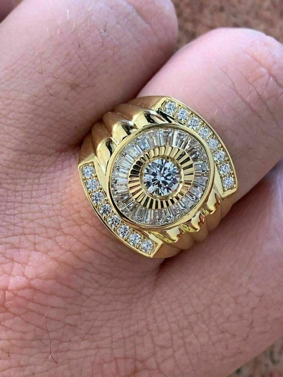 Men's 14k Gold & Real Solid 925 Silver Big Diamond RING Iced Icy Large Pinky 4 Men's 14k Gold & Real Solid 925 Silver Big Diamond RING Iced Icy Large Pinky - Image 2