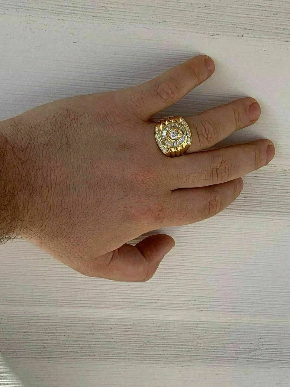 Men's 14k Gold & Real Solid 925 Silver Big Diamond RING Iced Icy Large Pinky 11 Men's 14k Gold & Real Solid 925 Silver Big Diamond RING Iced Icy Large Pinky - Image 9