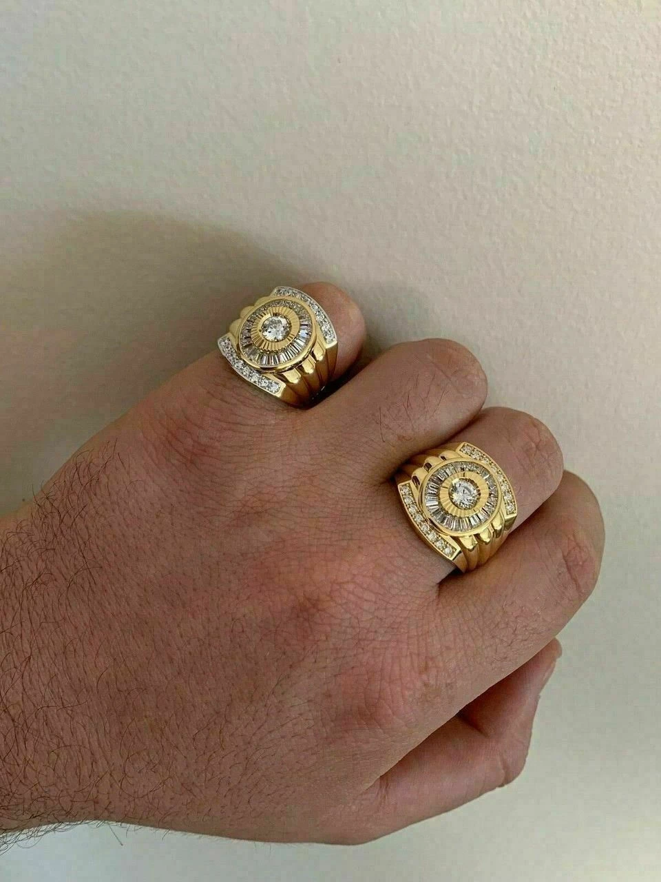 Men's 14k Gold & Real Solid 925 Silver Big Diamond RING Iced Icy Large Pinky 5 Men's 14k Gold & Real Solid 925 Silver Big Diamond RING Iced Icy Large Pinky - Image 3