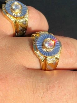 Men's 14k Gold & Real Solid 925 Silver Diamond RING Iced Icy Pinky Solitaire