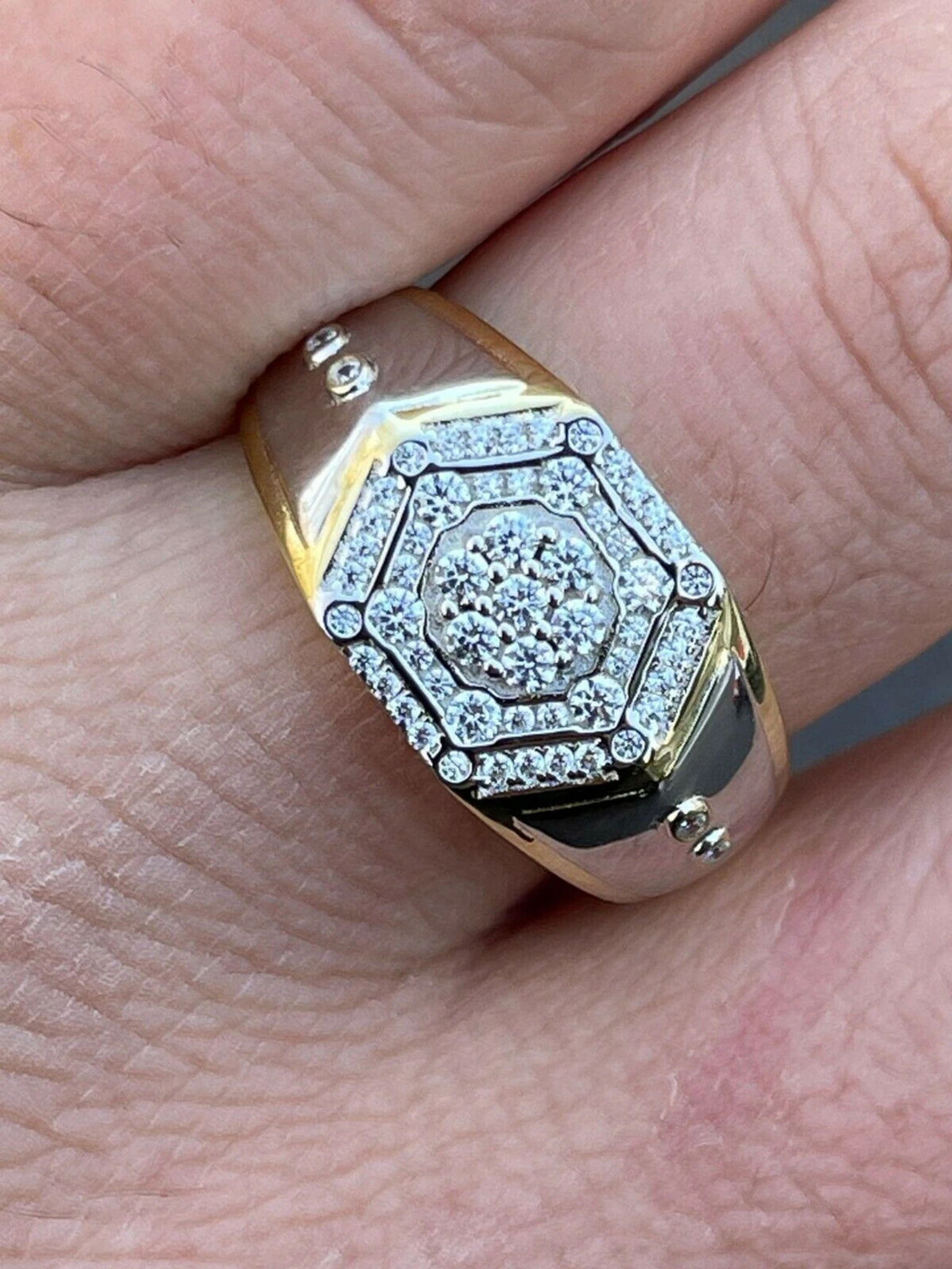 Mens 14k Gold & Real Solid 925 Silver Diamond RING Size 6 7 8 9 10 11 12 13 ICED 3 Mens 14k Gold & Real Solid 925 Silver Diamond RING Size 6 7 8 9 10 11 12 13 ICED