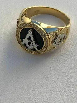 Mens 14k Gold & Real Solid 925 Silver Free Mason Masonic G Black Onyx Ring Pinky -Harlem Bling Shop harlembling mens 14k gold and real solid 925 silver free mason masonic g black onyx ring pinky 15728.1664395570