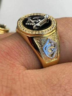 Mens 14k Gold & Real Solid 925 Silver Free Mason Masonic G Black Onyx Ring Pinky -Harlem Bling Shop harlembling mens 14k gold and real solid 925 silver free mason masonic g black onyx ring pinky 93667.1665670334