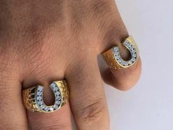 Men's 14k Gold & Real Solid 925 Silver Lucky Horseshoe Ring Size 7 8 9 10 11 12 -Harlem Bling Shop harlembling mens 14k gold and real solid 925 silver lucky horseshoe ring size 7 8 9 10 11 12 25992.1664393548