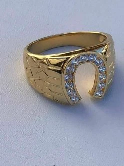 Men's 14k Gold & Real Solid 925 Silver Lucky Horseshoe Ring Size 7 8 9 10 11 12 -Harlem Bling Shop harlembling mens 14k gold and real solid 925 silver lucky horseshoe ring size 7 8 9 10 11 12 63534.1664388715