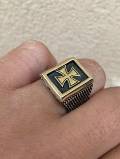 Mens 14k Gold & Real Solid 925 Sterling Silver German Maltese Iron Cross Ring -Harlem Bling Shop harlembling mens 14k gold and real solid 925 sterling silver german maltese iron cross ring 04339.1664375279