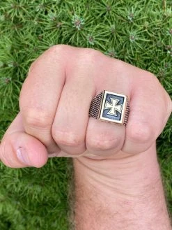 Mens 14k Gold & Real Solid 925 Sterling Silver German Maltese Iron Cross Ring -Harlem Bling Shop harlembling mens 14k gold and real solid 925 sterling silver german maltese iron cross ring 64530.1664388212
