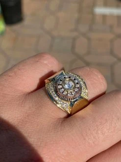 Men's 14k Gold & Solid 925 Sterling Silver Ring ICY Round Cluster Hip Hop Pinky -Harlem Bling Shop harlembling mens 14k gold and solid 925 sterling silver ring icy round cluster hip hop pinky 31496.1664388892