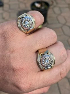 Men's 14k Gold & Solid 925 Sterling Silver Ring ICY Round Cluster Hip Hop Pinky -Harlem Bling Shop harlembling mens 14k gold and solid 925 sterling silver ring icy round cluster hip hop pinky 33998.1664379526