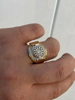 Men's 14k Gold & Solid 925 Sterling Silver Ring ICY Round Cluster Hip Hop Pinky -Harlem Bling Shop harlembling mens 14k gold and solid 925 sterling silver ring icy round cluster hip hop pinky 44817.1664392243