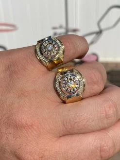 Men's 14k Gold & Solid 925 Sterling Silver Ring ICY Round Cluster Hip Hop Pinky -Harlem Bling Shop harlembling mens 14k gold and solid 925 sterling silver ring icy round cluster hip hop pinky 56023.1664392339