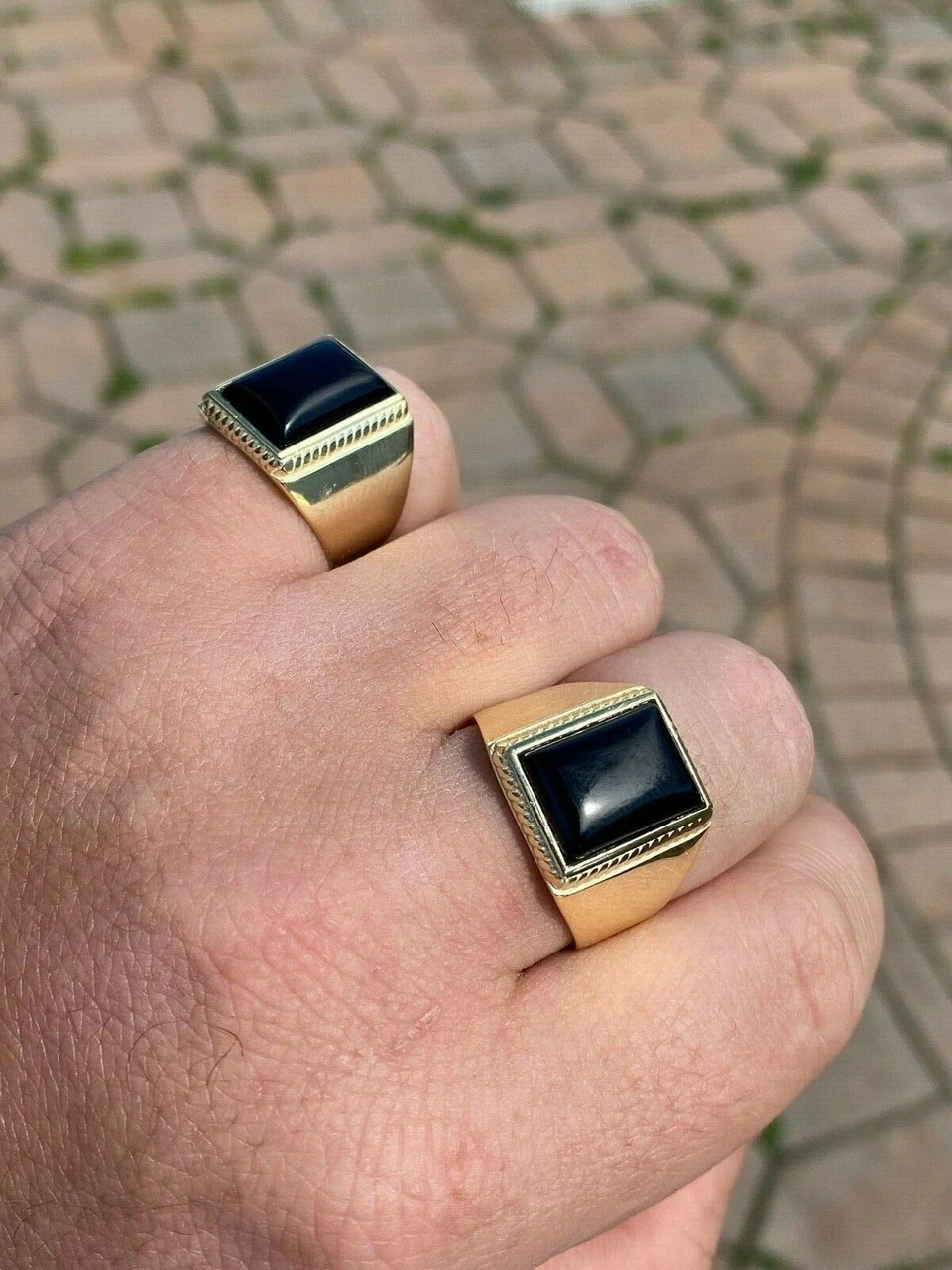 Mens 14k Gold Over Real Solid 925 Silver Black Onyx Ring Size 7 8 9 10 11 12 13 4 Mens 14k Gold Over Real Solid 925 Silver Black Onyx Ring Size 7 8 9 10 11 12 13 - Image 2