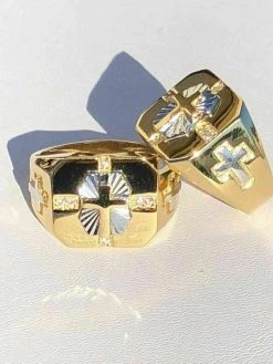 Mens 14k Gold Over Real Solid 925 Silver Cross Ring Size Pinky 7 8 9 10 11 12 13 -Harlem Bling Shop harlembling mens 14k gold over real solid 925 silver cross ring size pinky 7 8 9 10 11 12 13 22349.1664396391