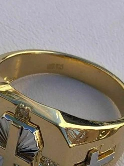 Mens 14k Gold Over Real Solid 925 Silver Cross Ring Size Pinky 7 8 9 10 11 12 13 -Harlem Bling Shop harlembling mens 14k gold over real solid 925 silver cross ring size pinky 7 8 9 10 11 12 13 31845.1664373103