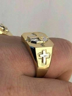Mens 14k Gold Over Real Solid 925 Silver Cross Ring Size Pinky 7 8 9 10 11 12 13 -Harlem Bling Shop harlembling mens 14k gold over real solid 925 silver cross ring size pinky 7 8 9 10 11 12 13 37649.1665670881