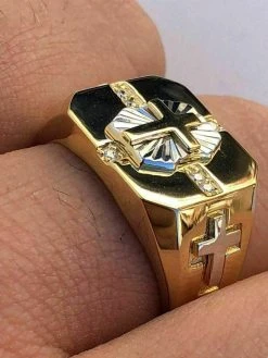 Mens 14k Gold Over Real Solid 925 Silver Cross Ring Size Pinky 7 8 9 10 11 12 13 -Harlem Bling Shop harlembling mens 14k gold over real solid 925 silver cross ring size pinky 7 8 9 10 11 12 13 52285.1664397599