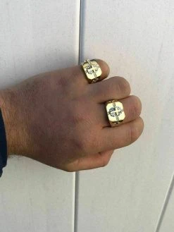 Mens 14k Gold Over Real Solid 925 Silver Cross Ring Size Pinky 7 8 9 10 11 12 13 -Harlem Bling Shop harlembling mens 14k gold over real solid 925 silver cross ring size pinky 7 8 9 10 11 12 13 60786.1664380229