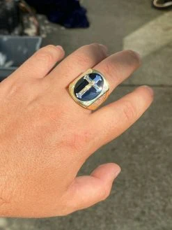 Mens 14k Gold Over Real Solid 925 Silver Jesus On Cross Ring Black Onyx Hip-Hop -Harlem Bling Shop harlembling mens 14k gold over real solid 925 silver jesus on cross ring black onyx hip hop 26130.1664399012