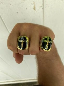 Mens 14k Gold Over Real Solid 925 Silver Jesus On Cross Ring Black Onyx Hip-Hop -Harlem Bling Shop harlembling mens 14k gold over real solid 925 silver jesus on cross ring black onyx hip hop 65476.1664389082