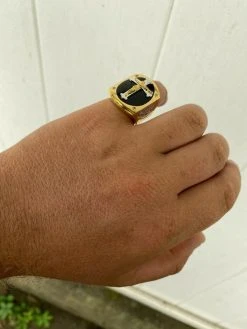 Mens 14k Gold Over Real Solid 925 Silver Jesus On Cross Ring Black Onyx Hip-Hop -Harlem Bling Shop harlembling mens 14k gold over real solid 925 silver jesus on cross ring black onyx hip hop 71710.1664390649