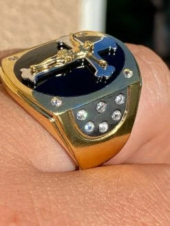 Mens 14k Gold Over Real Solid 925 Silver Jesus On Cross Ring Black Onyx Hip-Hop -Harlem Bling Shop harlembling mens 14k gold over real solid 925 silver jesus on cross ring black onyx hip hop 82845.1664374412