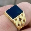 Mens 14k Gold Over Real Solid 925 Sterling Silver Black Onyx Ring Sz 7-13 Pinky
