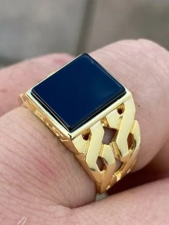 Mens 14k Gold Over Real Solid 925 Sterling Silver Black Onyx Ring Sz 7-13 Pinky