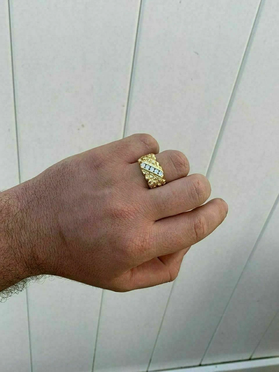 Men's 14k Gold Over REAL Solid 925 Sterling Silver Diamond Nugget Ring Sz 7-13 13 Men's 14k Gold Over REAL Solid 925 Sterling Silver Diamond Nugget Ring Sz 7-13 - Image 11