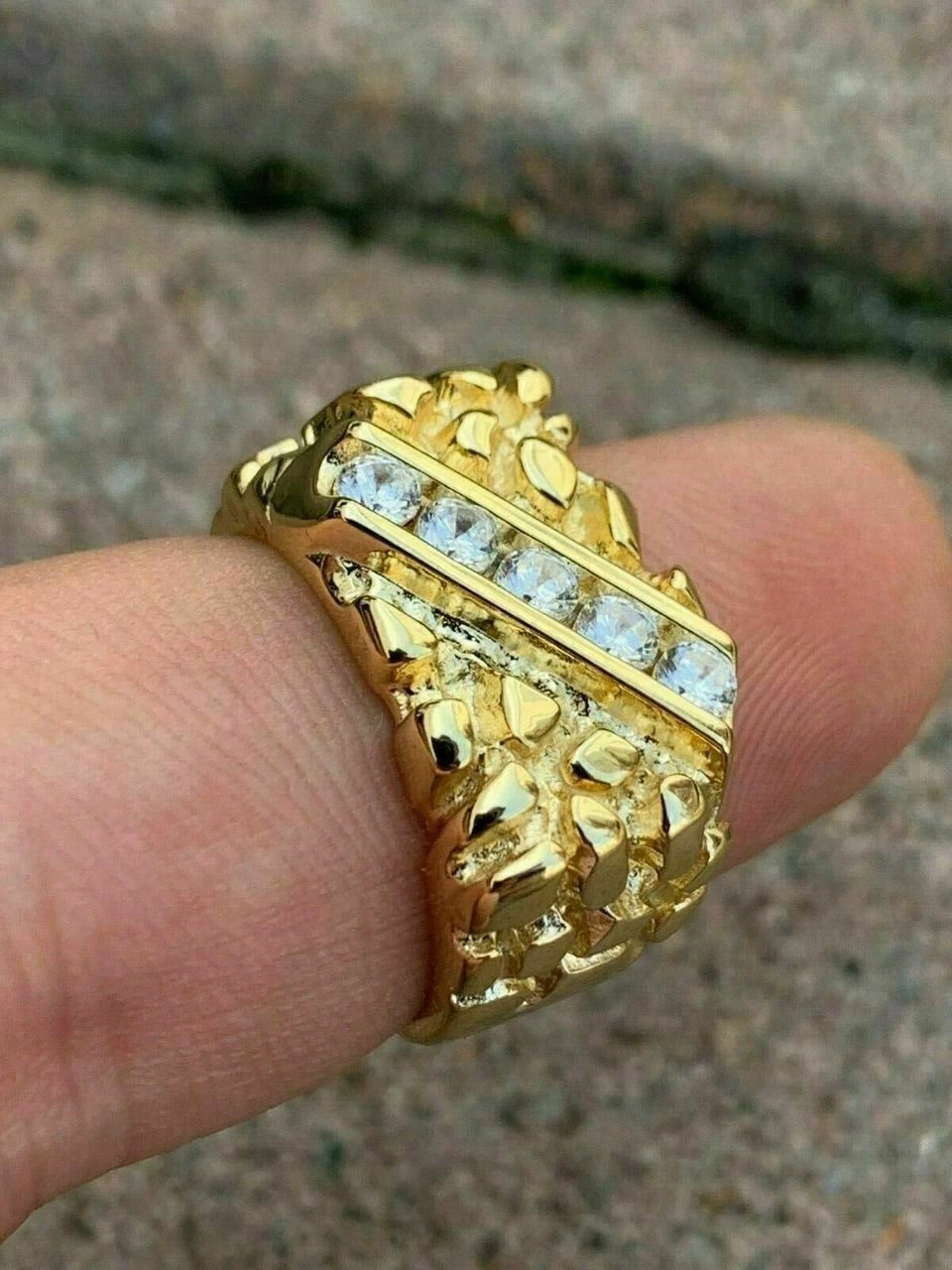 Men's 14k Gold Over REAL Solid 925 Sterling Silver Diamond Nugget Ring Sz 7-13 15 Men's 14k Gold Over REAL Solid 925 Sterling Silver Diamond Nugget Ring Sz 7-13 - Image 13