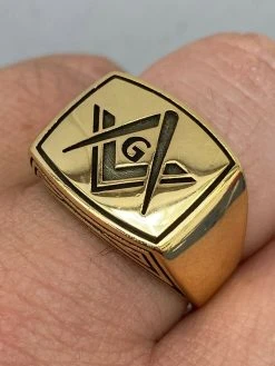 Mens 14k Gold Over Real Solid 925 Sterling Silver Free Mason G Masonic Ring 7-13