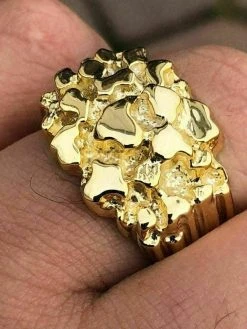 Men's 14k Gold Over REAL Solid 925 Sterling Silver Heavy Nugget Ring Size 6-13 -Harlem Bling Shop harlembling mens 14k gold over real solid 925 sterling silver heavy nugget ring size 6 13 03979.1664384344