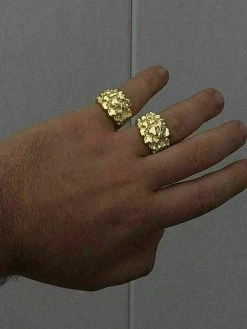 Men's 14k Gold Over REAL Solid 925 Sterling Silver Heavy Nugget Ring Size 6-13 -Harlem Bling Shop harlembling mens 14k gold over real solid 925 sterling silver heavy nugget ring size 6 13 06357.1664384369