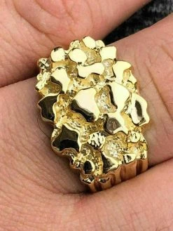 Men's 14k Gold Over REAL Solid 925 Sterling Silver Heavy Nugget Ring Size 6-13 -Harlem Bling Shop harlembling mens 14k gold over real solid 925 sterling silver heavy nugget ring size 6 13 23972.1664385061