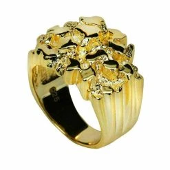 Men's 14k Gold Over REAL Solid 925 Sterling Silver Heavy Nugget Ring Size 6-13