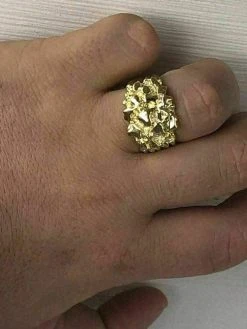 Men's 14k Gold Over REAL Solid 925 Sterling Silver Heavy Nugget Ring Size 6-13 -Harlem Bling Shop harlembling mens 14k gold over real solid 925 sterling silver heavy nugget ring size 6 13 85296.1664376801