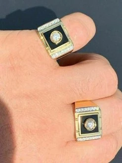 Men's 14k Gold Over Solid 925 Silver Black Onyx Ring ICY Pinky Diamond Sz 7-12 -Harlem Bling Shop harlembling mens 14k gold over solid 925 silver black onyx ring icy pinky diamond sz 7 12 18444.1664374371