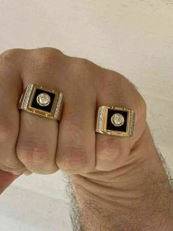 Men's 14k Gold Over Solid 925 Silver Black Onyx Ring ICY Pinky Diamond Sz 7-12 -Harlem Bling Shop harlembling mens 14k gold over solid 925 silver black onyx ring icy pinky diamond sz 7 12 34410.1664400162
