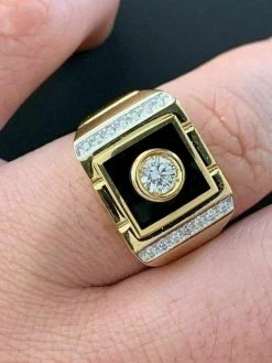 Men's 14k Gold Over Solid 925 Silver Black Onyx Ring ICY Pinky Diamond Sz 7-12 -Harlem Bling Shop harlembling mens 14k gold over solid 925 silver black onyx ring icy pinky diamond sz 7 12 45885.1664397022